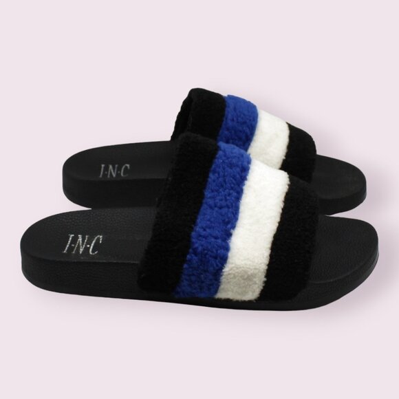 Inc Womens Black Striped Comfort Peymin Round Toe Slide Sandals - Picture 2 of 7